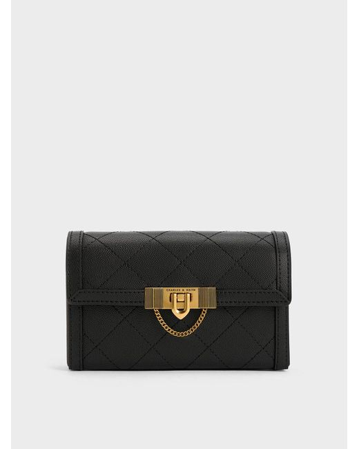 Charles & Keith Black Tallulah Quilted Push-lock Clutch