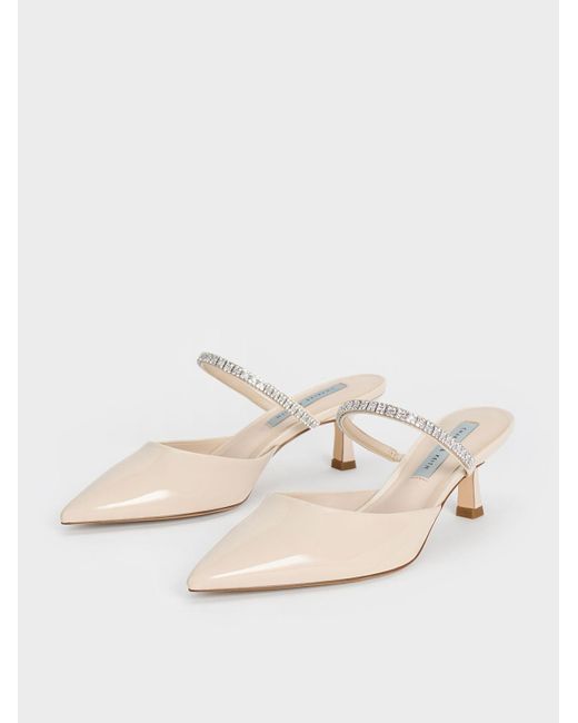 Charles & Keith Natural Ambrosia Gem-embellished Pointed-toe Mules