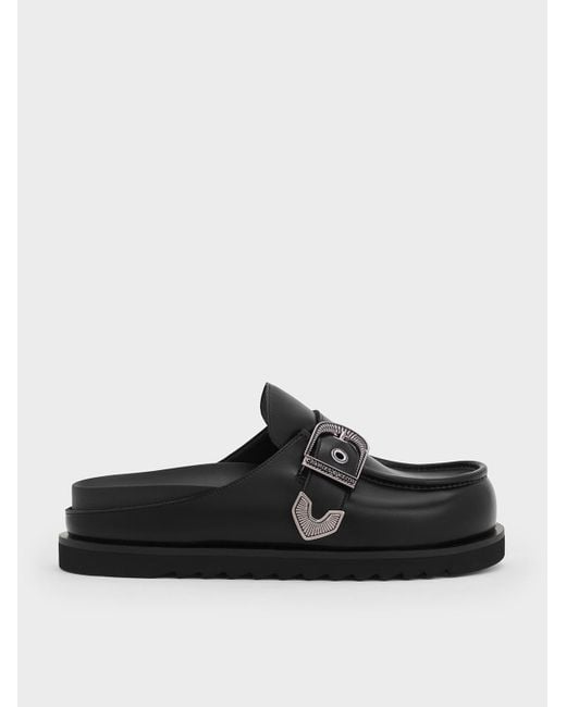 Charles & Keith Black Kirke Buckle-Strap Flatform Mules