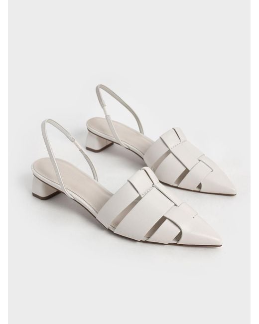 White Tweed Toe Cap Slingback Pumps - CHARLES & KEITH US