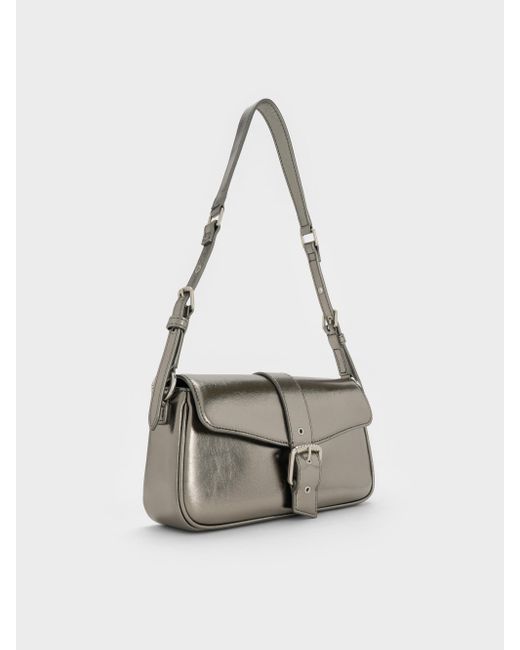 Charles & Keith White Blaise Belted Shoulder Bag