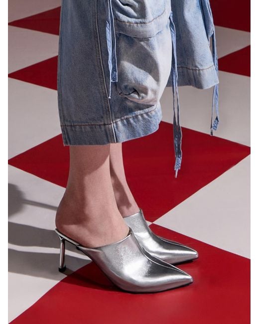 Charles & Keith White Metallic High-vamp Pointed-toe Heeled Mules