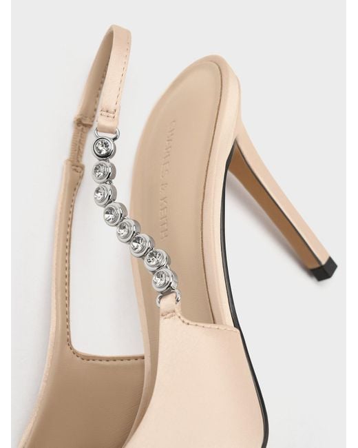 Charles & Keith White Recycled Polyester Gem-strap Slingback Pumps