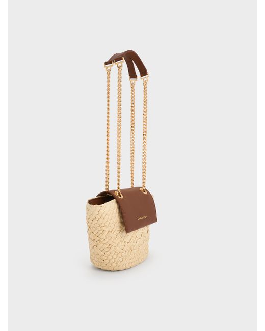 Charles & Keith White Shalia Raffia Chain-Strap Crossbody Bag