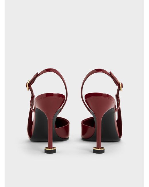 Charles & Keith Red Wynn Patent Pointed-Toe Sculptural-Heel Slingback Pumps