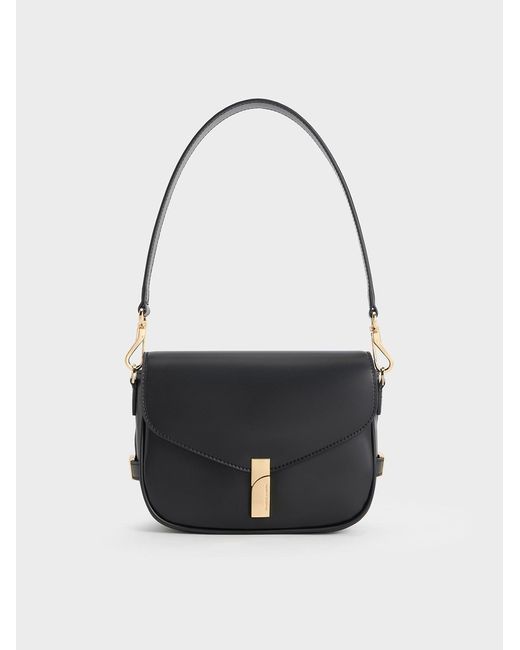 Charles & Keith White Aurelia Metallic-accent Saddle Bag