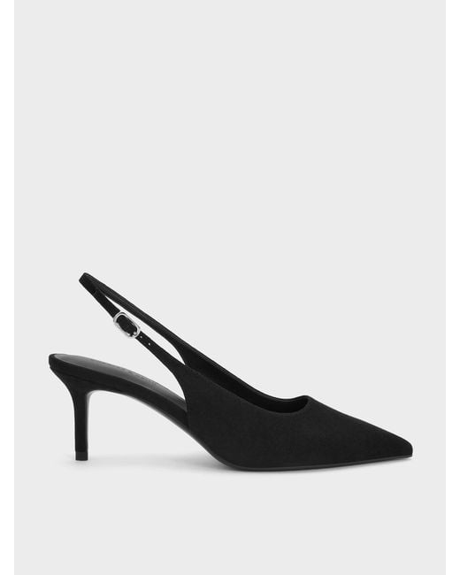 Charles & Keith Black Kaia Faux Suede Slingback Pumps