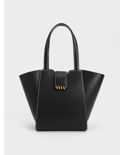 Charles & Keith Osiris Metallic Accent Trapeze Tote in Black | Lyst