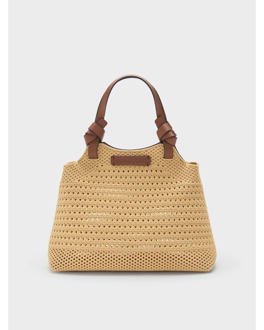 Charles & Keith Natural Mini Ida Knitted Tote Bag