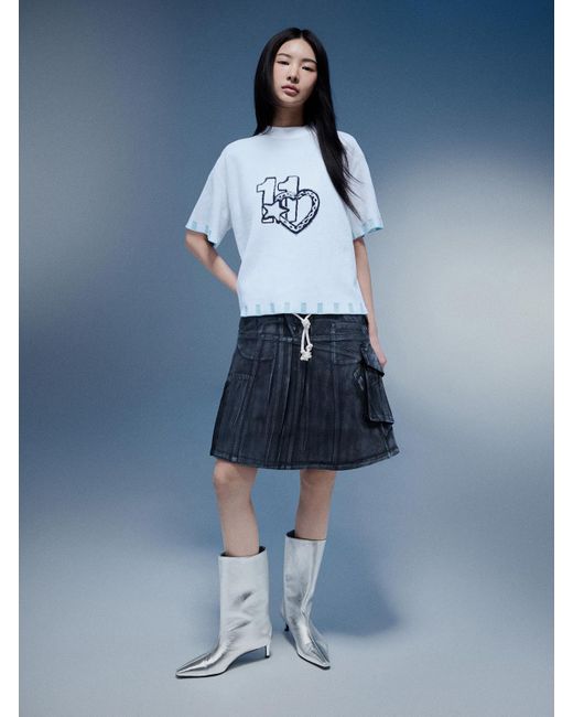 Charles & Keith White Metallic Elongated Tapered-Toe Kitten-Heel Calf Boots