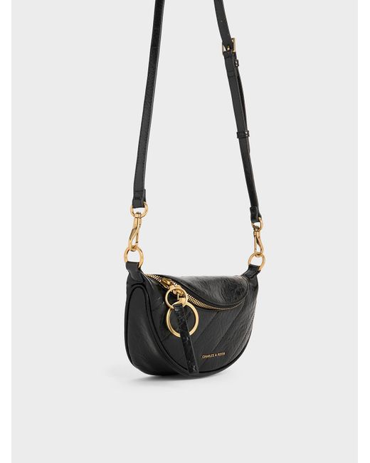 Charles & Keith White Philomena Half-moon Crossbody Bag
