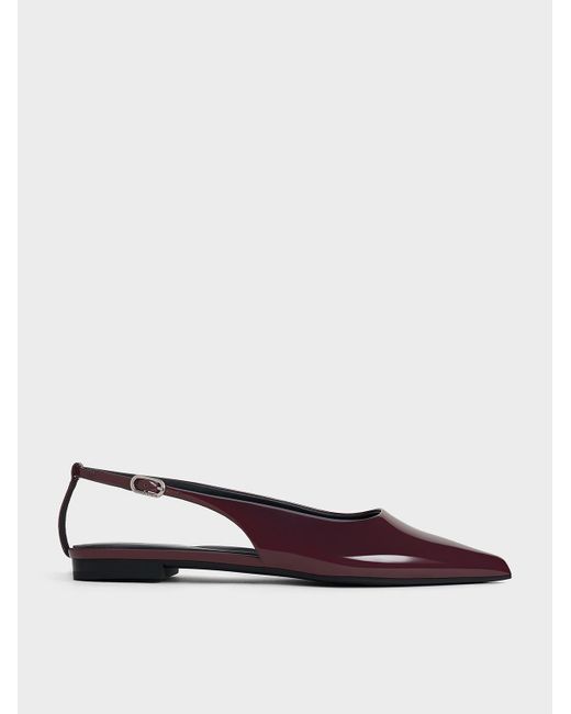 Charles & Keith White Patent Cut-out Pointed-toe Slingback Flats