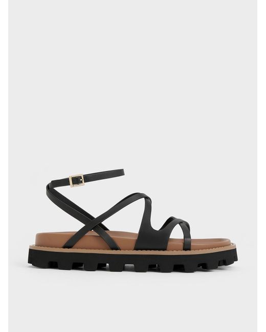 Charles & Keith Black Crossover Ankle-strap Sandals