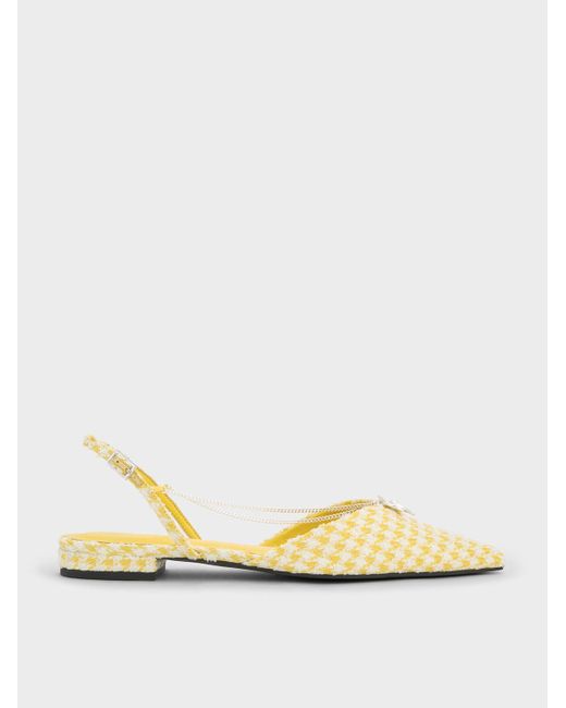 Charles & Keith Metallic Houndstooth Flower-accent Chain-link Slingback Flats