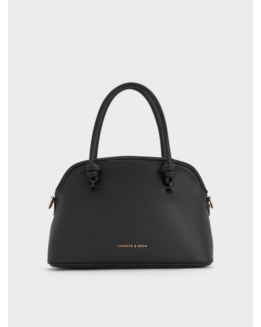 Charles & Keith Black Sammie Knotted-Handle Bowling Bag
