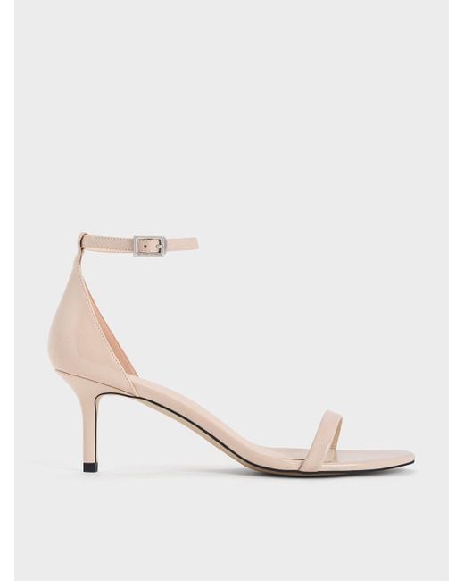 Charles & Keith Natural Patent Stiletto-Heel Ankle-Strap Sandals
