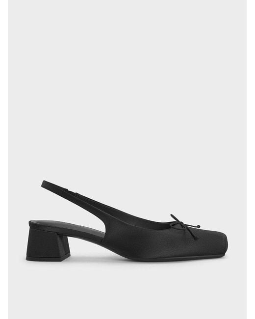 Charles & Keith Multicolor Satin Bow Square-Toe Slingback Pumps