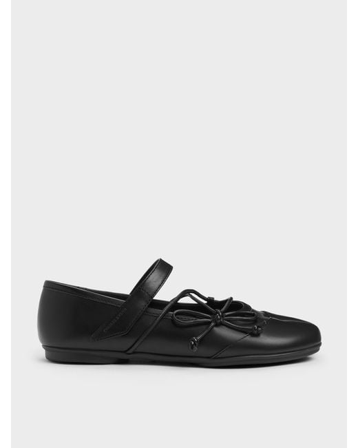 Charles & Keith Black Aether Lace-Up Split-Toe Mary Jane Flats