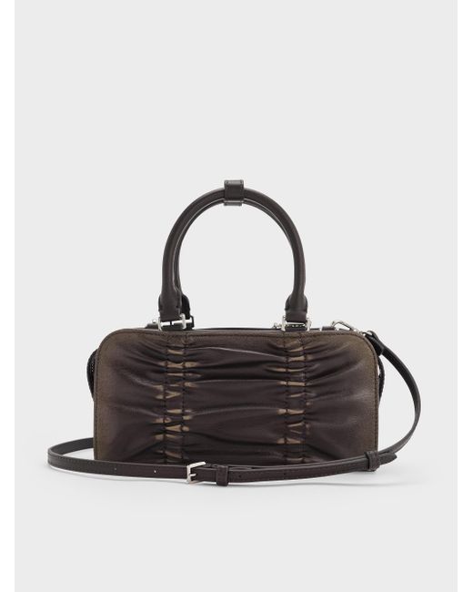 Charles & Keith Black Kadee Ruched Bow-Charm Bowling Bag