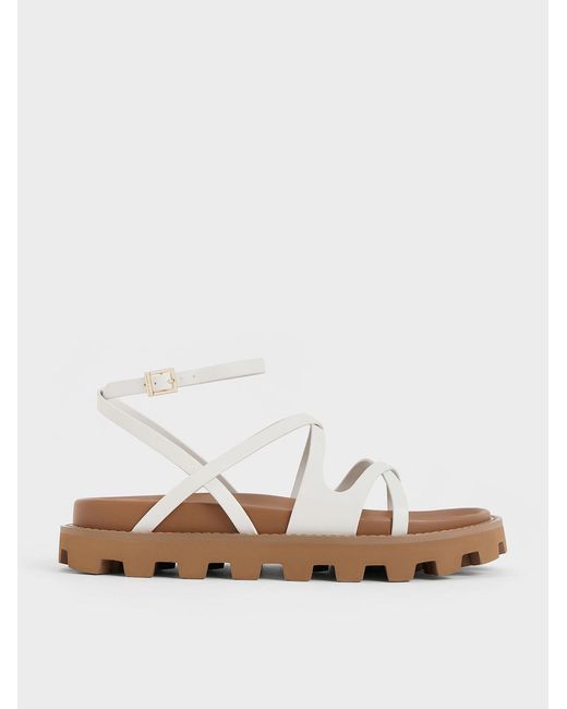 Charles & Keith White Crossover Ankle-strap Sandals