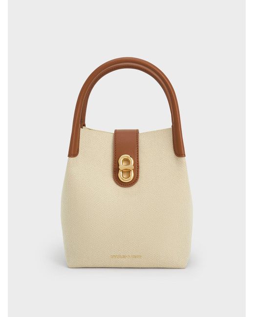 Charles & Keith Natural Aubrielle Canvas Bucket Bag