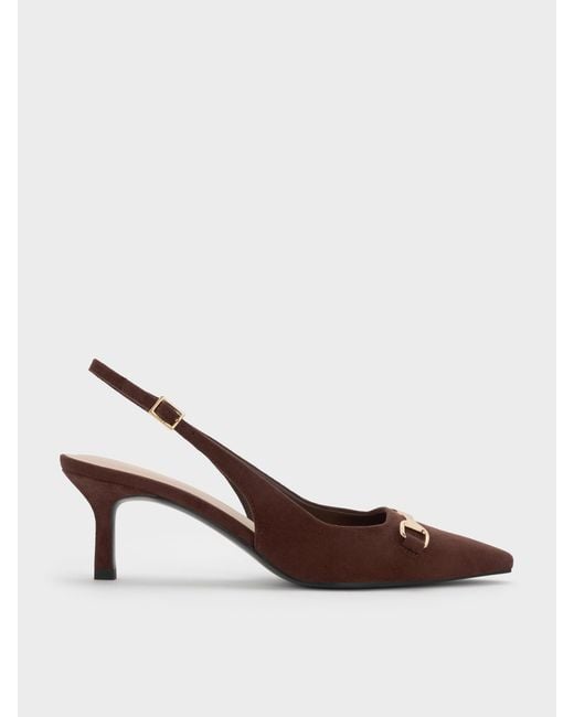 Charles & Keith Brown Leslie Faux Suede Slingback Pumps