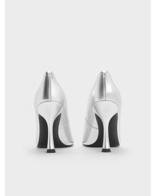 Charles & Keith White Metallic Pointed-toe Spool-heel Pumps