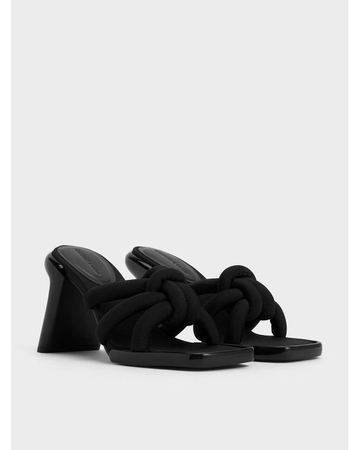 Charles & Keith Black Toni Knotted Puffy-strap Mules