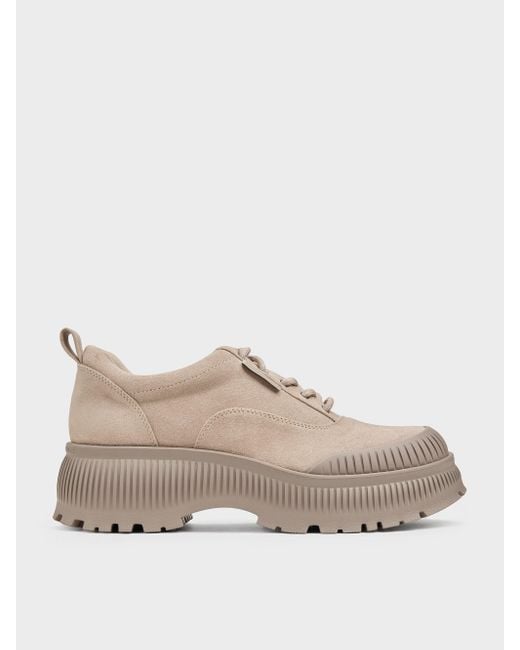 Charles & Keith Natural Darra Faux Suede Ridged-Sole Platform Sneakers