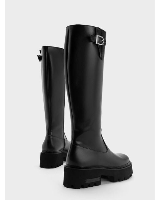 Charles & Keith Black Imogen Side-buckle Chunky Knee-high Boots