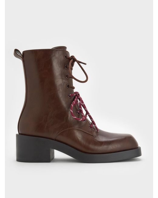 Charles & Keith Brown Logan Double-Lace Calf Boots