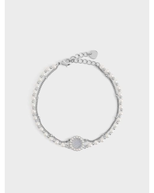 Charles & Keith Blue Pearl & Gemstone Double-Chain Bracelet