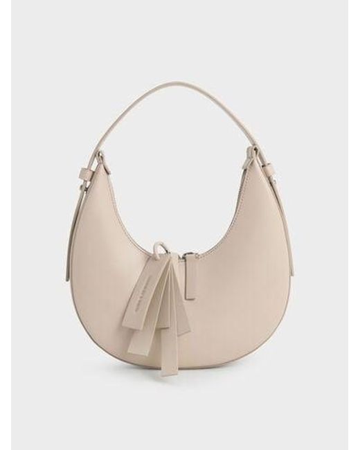 Charles & Keith Natural Carey Crescent Hobo Bag