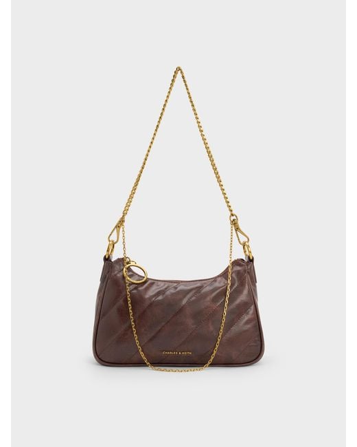 Charles & Keith White Philomena Double-Chain Crossbody Bag