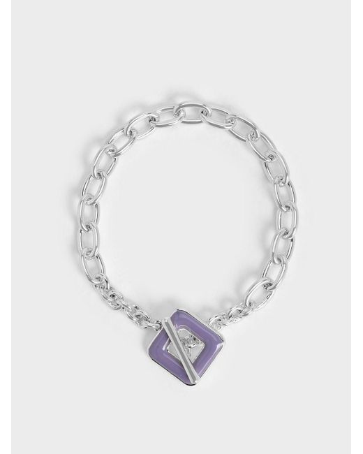 Charles & Keith White Ellowyn Square Chain-link Bracelet