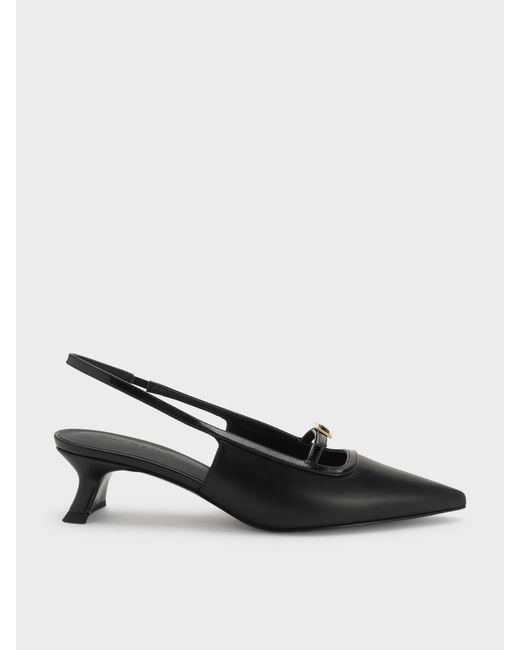 Charles & Keith Black Buckle-Strap Slingback Pumps