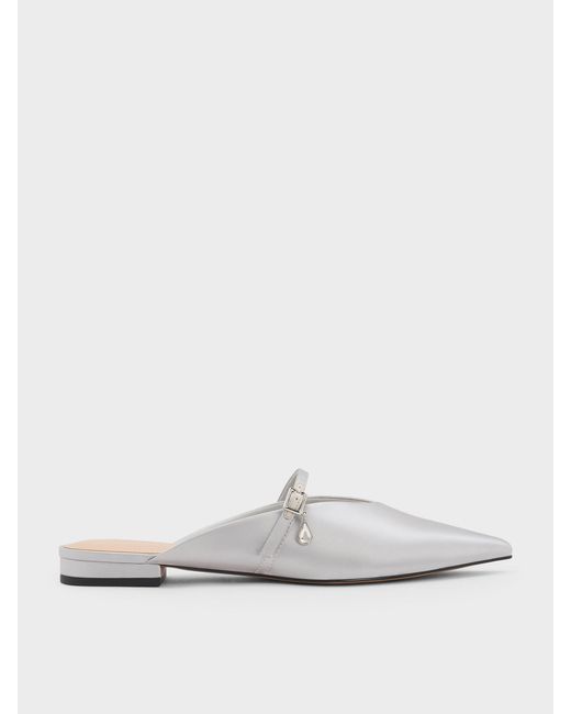 Charles & Keith White Teardrop-Crystal Flat Mules