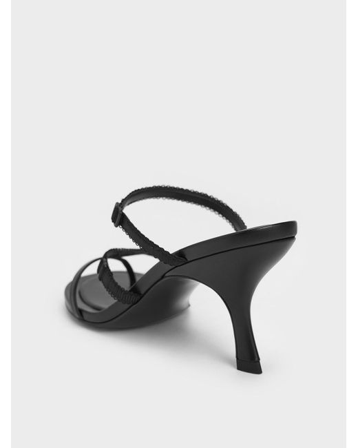 Charles & Keith Black Strappy-lace Thong Sandals