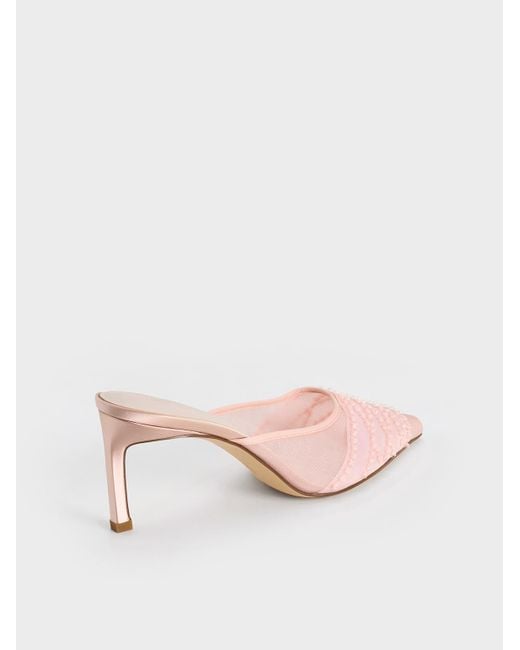 Charles & Keith Pink Mesh Sequinned Heeled Mules