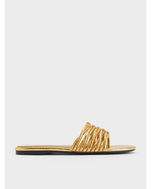 Charles & Keith Metallic Woven Slide Sandals