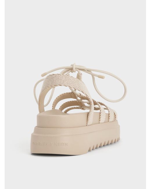 Charles & Keith Natural Gladiator Lace-Up Flatform Sandals