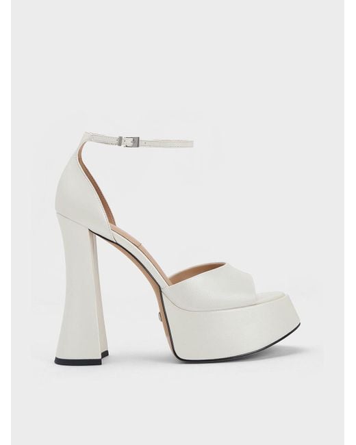 Charles & Keith White Michelle Leather Platform Sandals