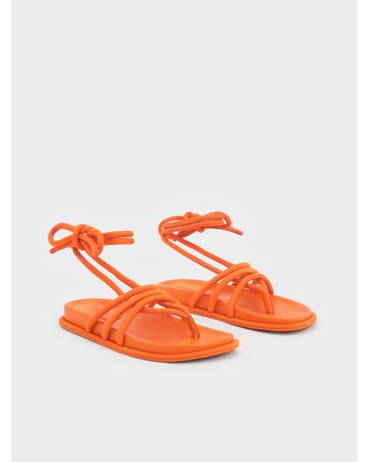 Charles & Keith Orange Toni Tubular Tie-around Sandals