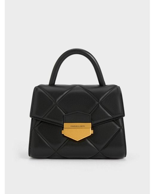 Charles & Keith Vertigo Quilted Trapeze Top Handle Bag in Black | Lyst