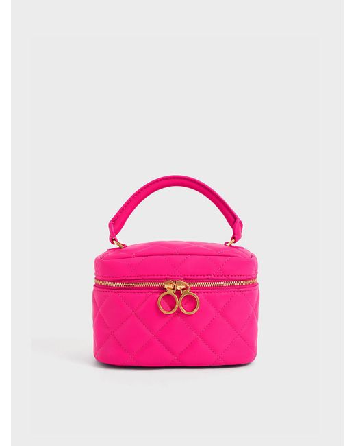 Charles & Keith Pink Quilted Two-way Zip Mini Bag