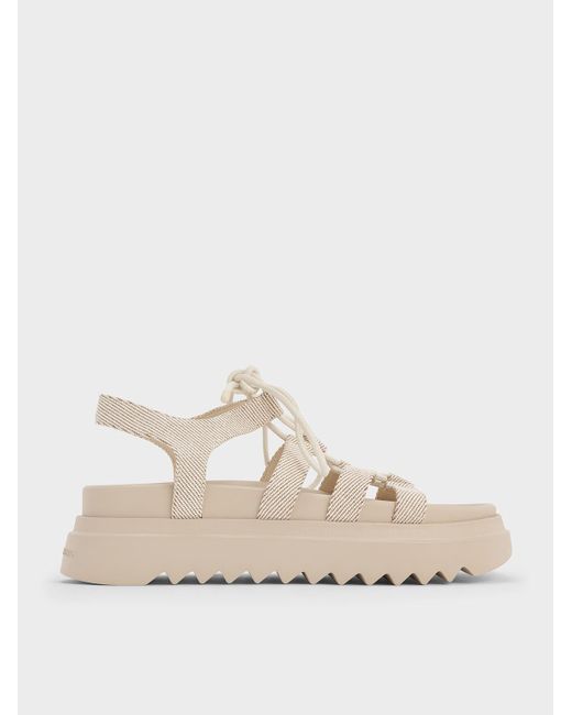 Charles & Keith Natural Gladiator Lace-Up Flatform Sandals