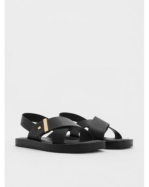 Charles & Keith Black Crossover-strap Slingback Sandals