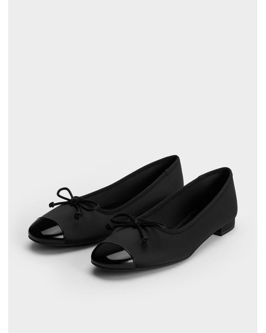 Charles & Keith Black Recycled Polyester Bow Ballet Flats