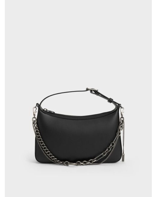 Charles & Keith Jules Leather Chainembellished Bag in Black Lyst