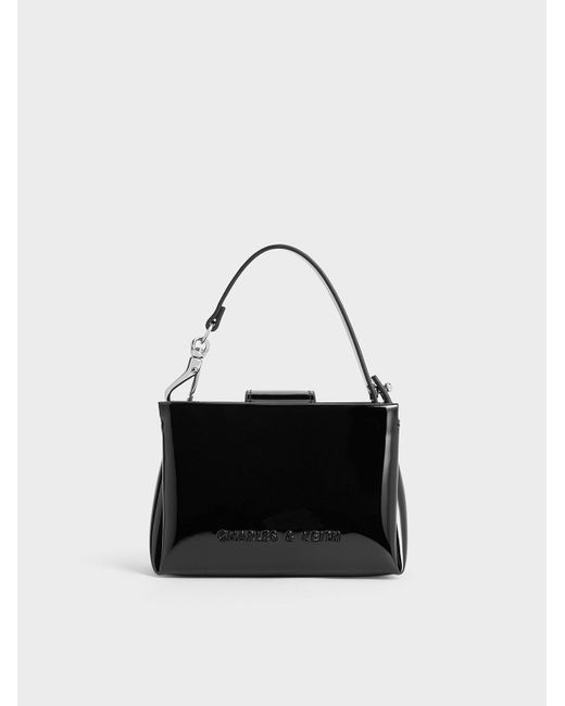 Charles & Keith Black Bosie Patent Top Handle Pouch
